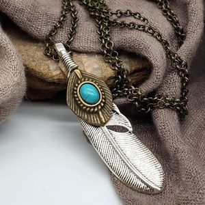 FP Jewelry Necklace Turquoise Tibet Silver/Antique Gold Bronze Chain